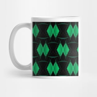 green diamond shape repeating on black background Mug